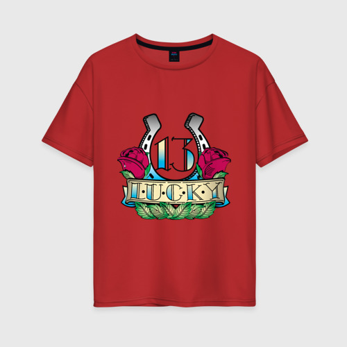 Женская футболка хлопок Oversize Lucky 13, цвет красный