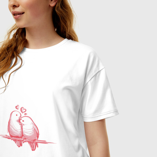 Женская футболка хлопок Oversize Любовь и птички, цвет белый - фото 3