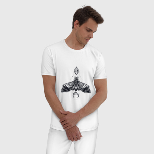 Мужская пижама хлопок Тату моль, цвет белый - фото 3