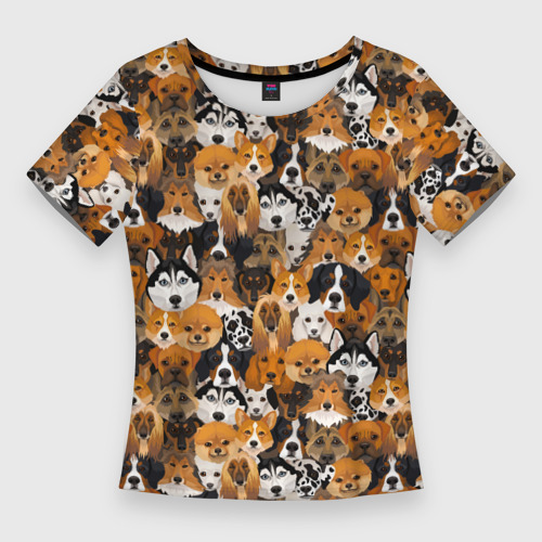 Женская футболка приталенная с принтом Разные Собаки, вид спереди №1