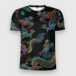 Мужская футболка 3D Slim Цветные драконы