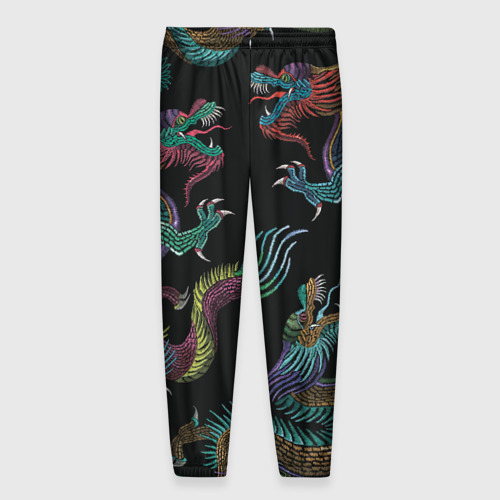 Мужские брюки 3D с принтом Цветные драконы, вид сзади #1
