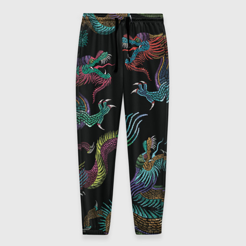 Мужские брюки 3D с принтом Цветные драконы, вид спереди #2