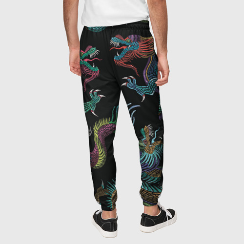 Мужские брюки 3D с принтом Цветные драконы, вид сзади #2
