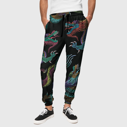 Мужские брюки 3D с принтом Цветные драконы, вид сбоку #3