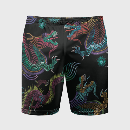 Мужские шорты спортивные Цветные драконы, цвет 3D печать