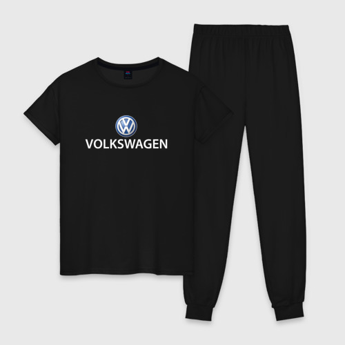 Женская пижама хлопок Volkswagen logo, цвет черный