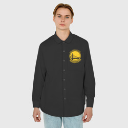 Мужская рубашка oversize 3D Golden state warriors black style - фото 2