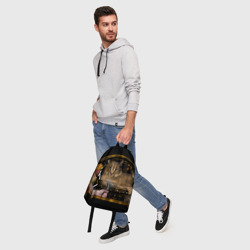Рюкзак с принтом Big Floppa — русский Шлёпа для любого человека, вид спереди №5. Цвет основы: белый