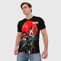 Мужская футболка 3D Ван пис Зоро самурай на черном фоне - фото 2
