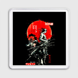 Магнит 55*55 Ван пис Зоро самурай на черном фоне