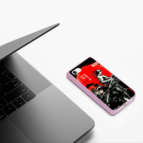 Чехол для iPhone 5/5S матовый Ван пис Зоро самурай на черном фоне, цвет розовый - фото 5