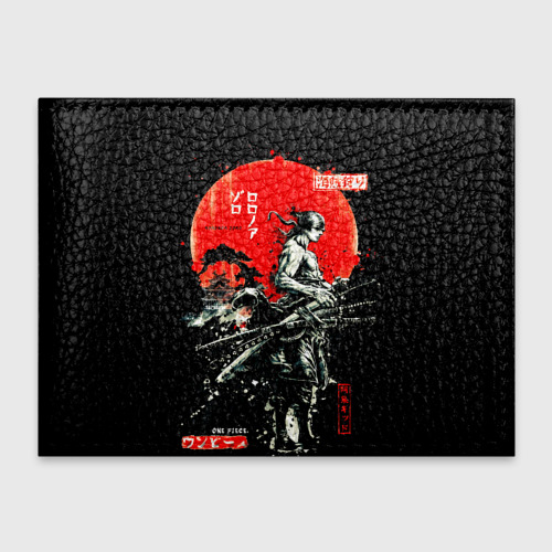 Обложка для студенческого билета с принтом Ван пис Зоро самурай на черном фоне, вид спереди №1