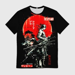 Мужская футболка 3D Ван пис Зоро самурай на черном фоне