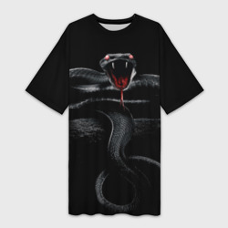 Платье-футболка 3D Змея на камне на черном фоне