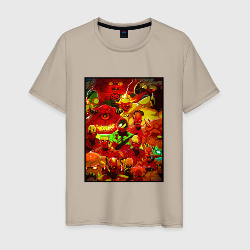 Мужская футболка хлопок Doom poster monster, цвет миндальный