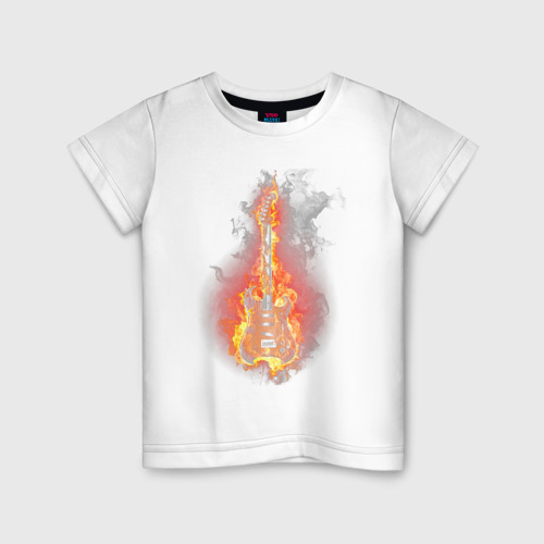 Детская футболка из хлопка с принтом Burning guitar, вид спереди №1