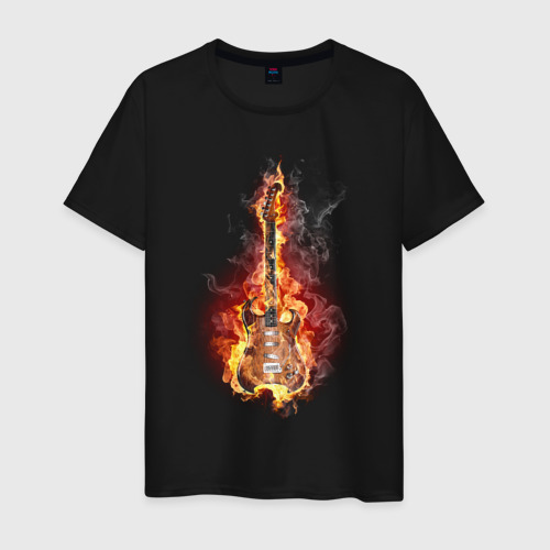 Мужская футболка хлопок Burning guitar, цвет черный