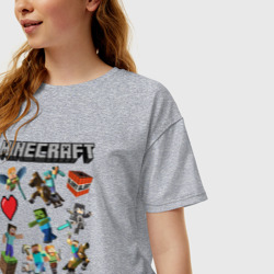 Женская футболка хлопок Oversize Мир Манкрафта, Герои и монстры игры - фото 2