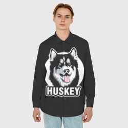 Мужская рубашка oversize 3D Собака Хаски Husky - фото 2