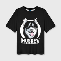 Женская футболка oversize 3D Собака Хаски Husky