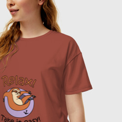 Женская футболка хлопок Oversize Смешной ленивец смотри на жизнь проще - фото 2