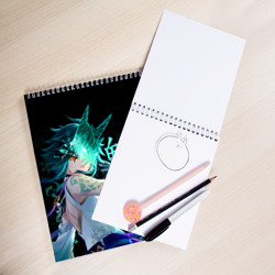 Скетчбук с принтом Genshin Impact: Сяо для любого человека, вид спереди №2. Цвет основы: белый