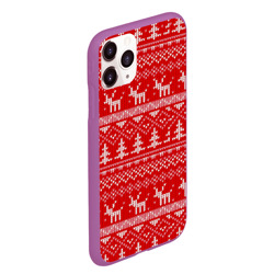 Чехол для iPhone 11 Pro Max матовый Новогодний узор с оленями и елкой - фото 2