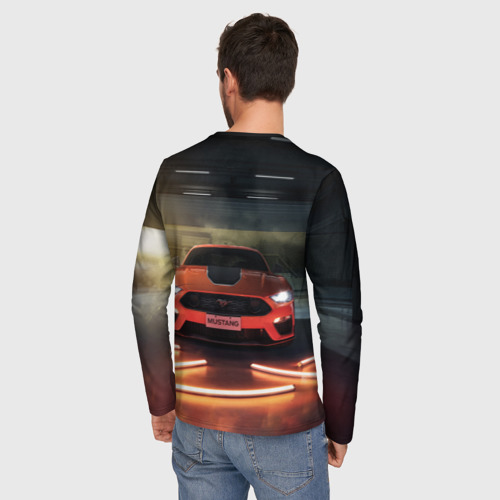 Мужской лонгслив 3D с принтом Форд Мустанг, Ford Mustang, вид сзади #2