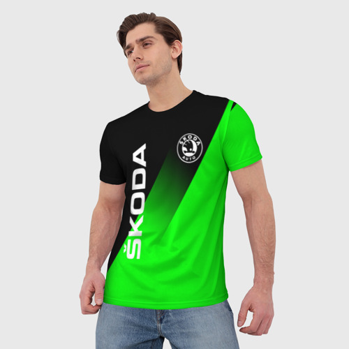 Мужская футболка 3D Skoda green line style sport, цвет 3D печать - фото 3