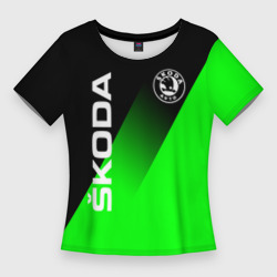 Женская футболка 3D Slim Skoda green line style sport
