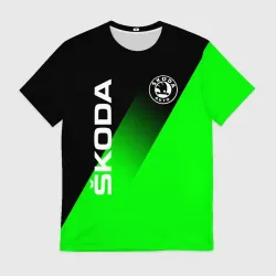 Мужская футболка 3D Skoda green line style sport