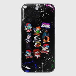 Чехол для iPhone 16 Pro Max силиконовый с защитой камеры FNF Герои игры, брызги красок, граффити лого