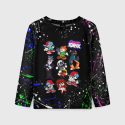 Детский лонгслив 3D FNF Герои игры, брызги красок, граффити лого