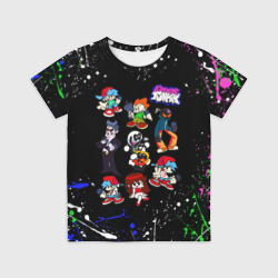 Детская футболка 3D FNF Герои игры, брызги красок, граффити лого