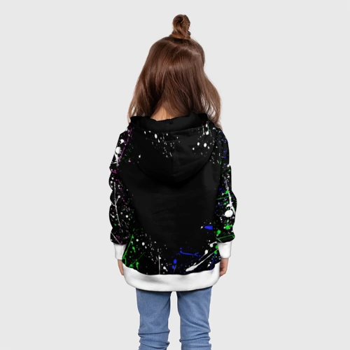 Детская толстовка 3D с принтом FNF Герои игры, брызги красок, граффити лого, вид сзади #2