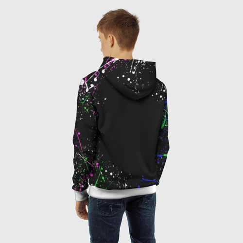 Детская толстовка 3D с принтом FNF Герои игры, брызги красок, граффити лого, вид сзади #2