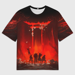 Женская футболка oversize 3D Ghost of Tsushima самураи в огне