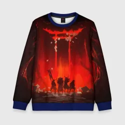 Детский свитшот 3D Ghost of Tsushima самураи в огне