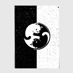 Постер Yin yang cats Инь Янь котики в звёздном небе