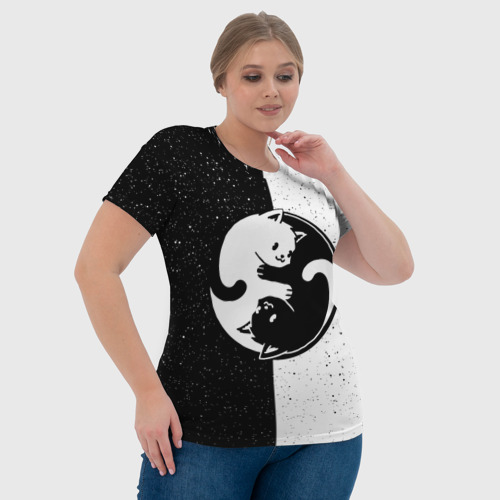 Женская футболка 3D с принтом YIN YANG CATS / ИНЬ ЯНЬ КОТИКИ В ЗВЁЗДНОМ НЕБЕ, фото #4