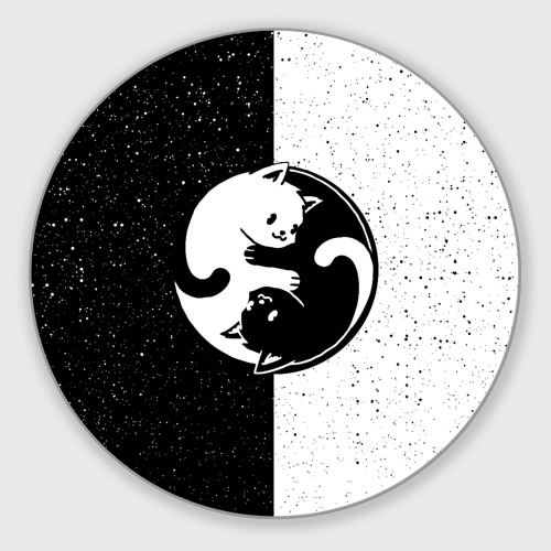 Круглый коврик для мышки Yin yang cats Инь Янь котики в звёздном небе