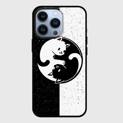 Чехол для iPhone 13 Pro Yin yang cats Инь Янь котики в звёздном небе, цвет черный