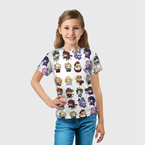 Детская футболка 3D Все Герои Геншин Импакта чиби паттерн, цвет 3D печать - фото 5