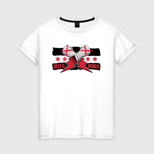 Женская футболка хлопок с принтом CM Punk AEW BITW, вид спереди #2