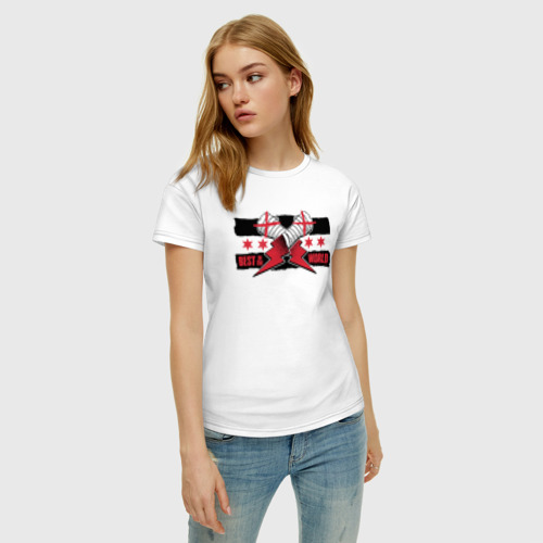 Женская футболка хлопок с принтом CM Punk AEW BITW, фото на моделе #1