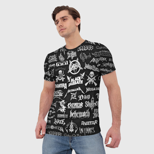 Мужская футболка 3D с принтом Логотипы метал групп metal bands logo, фото на моделе #1