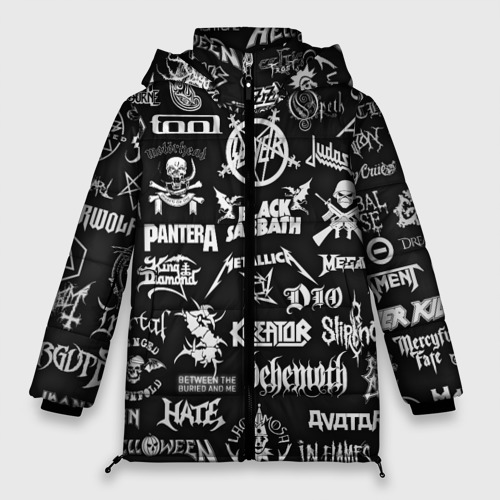 Женская зимняя куртка Oversize Логотипы метал групп metal bands logo, цвет черный