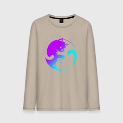 Мужской лонгслив хлопок Неоновые котики Инь Янь