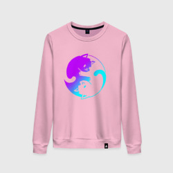 Женский свитшот хлопок Неоновые котики Инь Янь